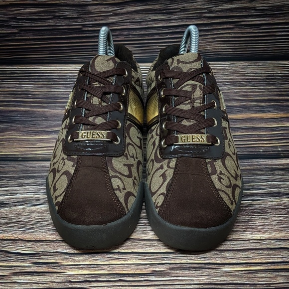 GUESS Signature Shoes Sneakers Brown Gold sz 8 - Picture 8 of 8
